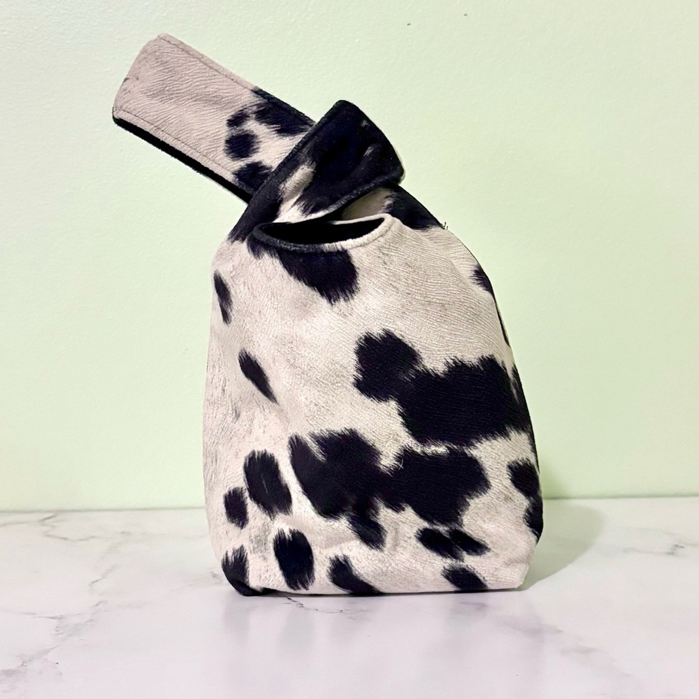 Yaito Black & White Cow Suede Knot Bag